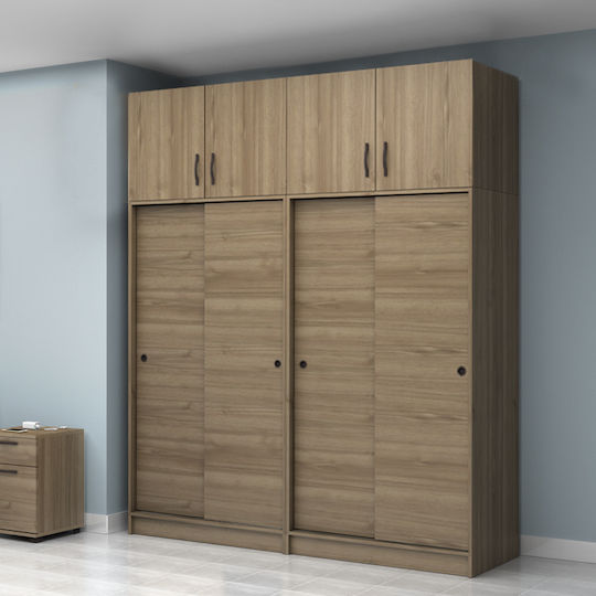 Vier Türen Kleiderschrank Schieben Regio mit Aufsatz Walnut 200x60x240cm