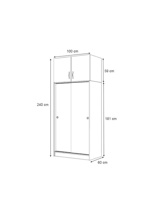Double Door Wardrobe Sliding Regio with Loft White 100x60x240cm