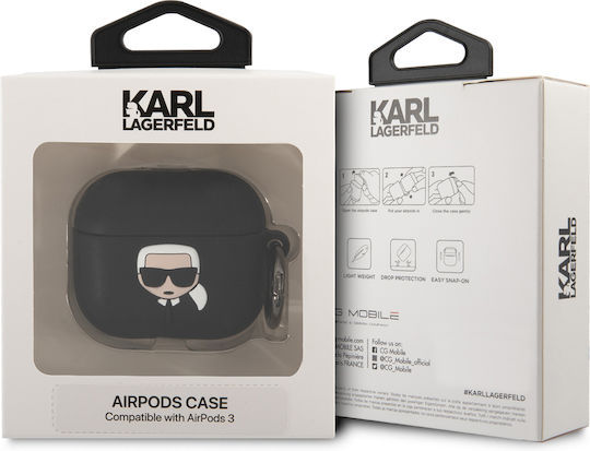 Karl Lagerfeld 3D Logo NFT Karl Head Silicone Case with Keychain Black for Apple AirPods 3