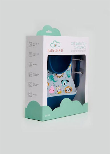 Baby Cloud Feeding Set Animals made of Silicone with Non-Slip Base Blue 4pcs for 6+ months