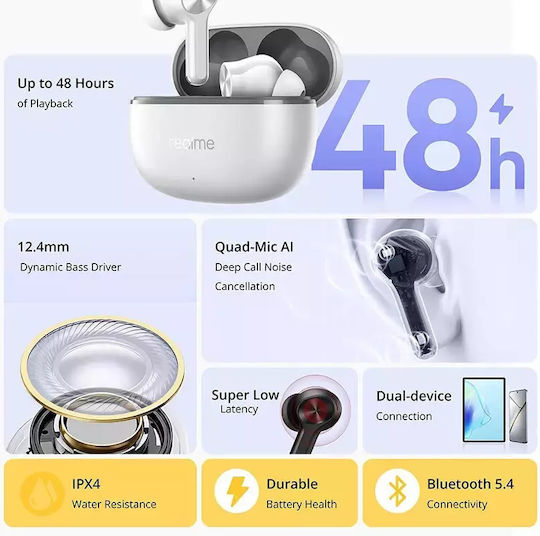 Realme Buds T200 Lite Bluetooth Handsfree Earphones with Sweat Resistance and Charging Case Black