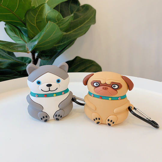 Lykl Pug Θήκη Σιλικόνης με Γάντζο σε Καφέ χρώμα για Apple AirPods