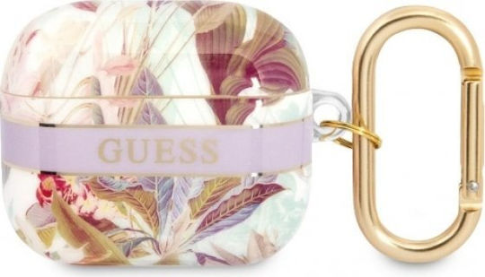 Guess Flower Print Silicone Case with Keychain Purple for Apple AirPods Pro