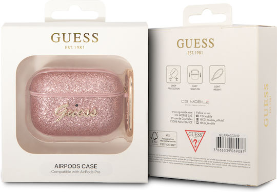Guess Glitter Flakes Θήκη Πλαστική με Γάντζο Glitter Pink για Apple AirPods Pro