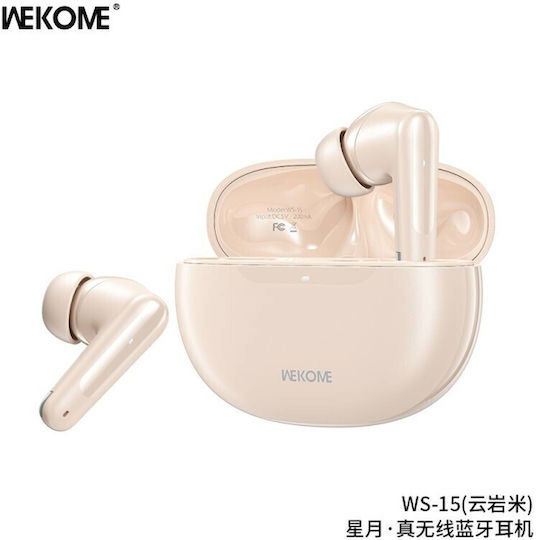 WK WS-15 In-ear Bluetooth Handsfree Ακουστικά με Θήκη Φόρτισης Μπεζ