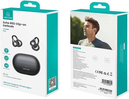 Usams R02 Open Ear Bluetooth Handsfree Ακουστικά με Θήκη Φόρτισης Γκρι