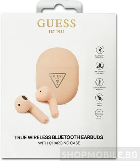 Guess Triangle Logo Earbud Bluetooth Handsfree Ακουστικά με Θήκη Φόρτισης Ροζ