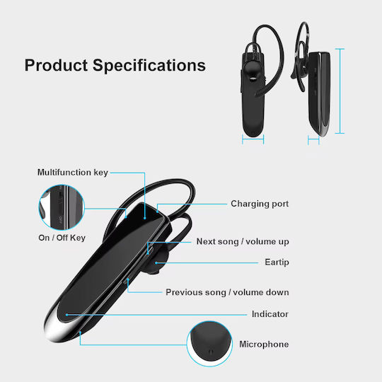 Techsuit CB1 Earbud Bluetooth Handsfree Ακουστικό Μαύρο