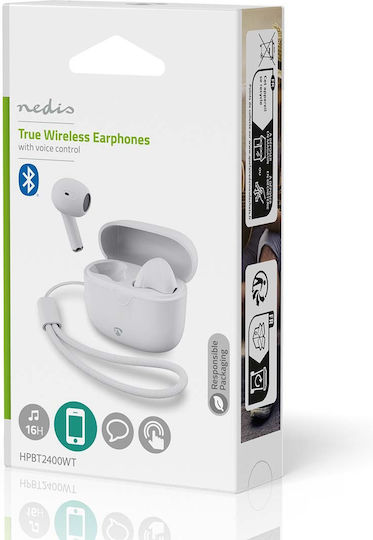 Nedis HPBT2400WT Earbud Bluetooth Handsfree Ακουστικά με Θήκη Φόρτισης Λευκά