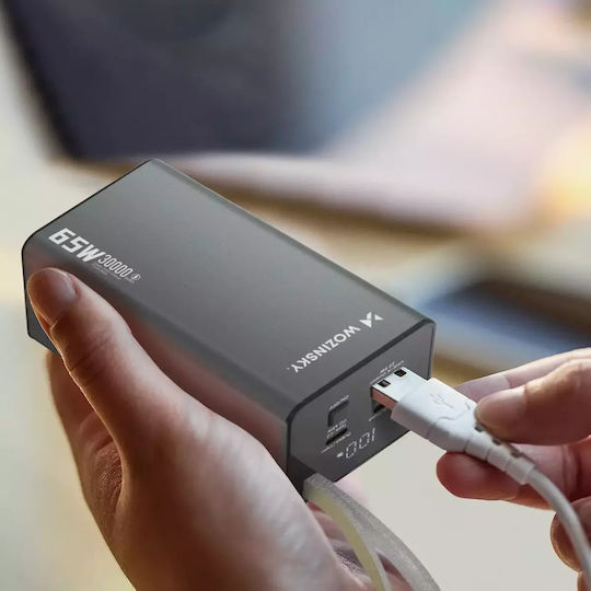 Wozinsky K65+ Power Bank 30000mAh 65W με Θύρα USB-A και 2 Θύρες USB-C Power Delivery Μαύρο