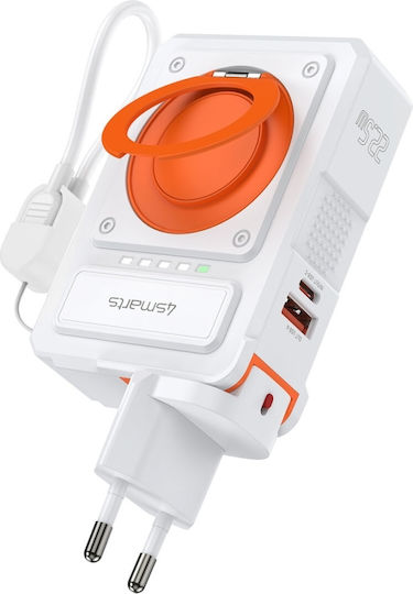 4Smarts Hybrid Charger 6-in-1 Power Bank 10000mAh 22.5W With USB-A Output Port And USB-C Output Port Quick Charge White