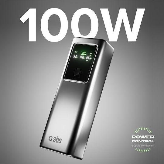SBS Power Bank 20000mAh 100W με Θύρα USB-A και 2 Θύρες USB-C Power Delivery Γκρι
