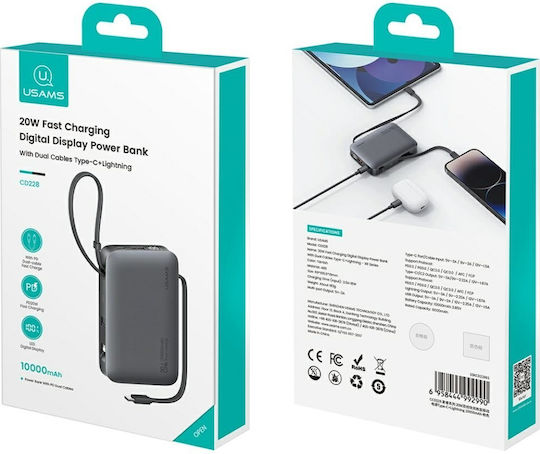 Usams XR Series CD228 Power Bank 10000mAh 20W mit USB-A Ausgangsanschlüsse und USB-C Ausgangsanschlüsse Quick Charge Weiß