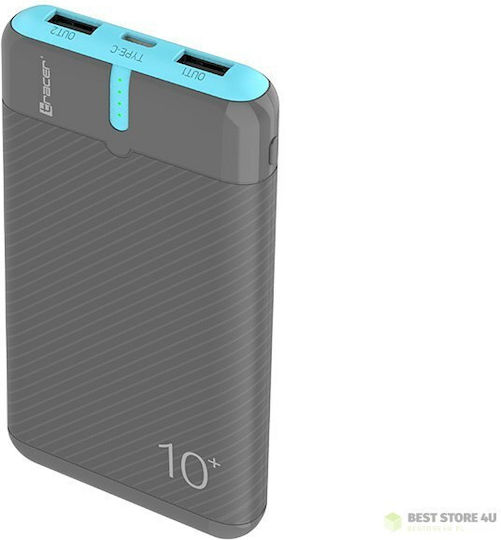Tracer EnerGo Power Bank 10000mAh με 2 Θύρες USB-A και Θύρα USB-C Gray Blue