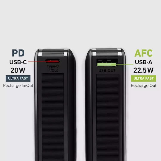 SBS NanoTube Power Bank 10000mAh 20W με Θύρα USB-A και Θύρα USB-C Power Delivery Μαύρο