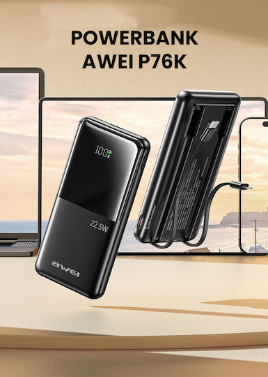 Awei P76K Power Bank 10000mAh 22.5W Μαύρο