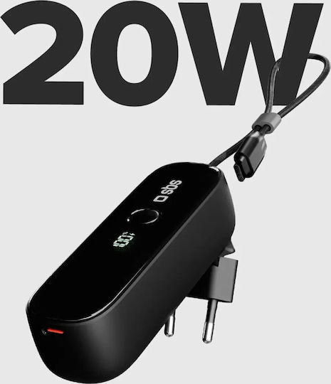 SBS Hybrid Power Bank 5000mAh 20W με Θύρα USB-C Power Delivery Μαύρο