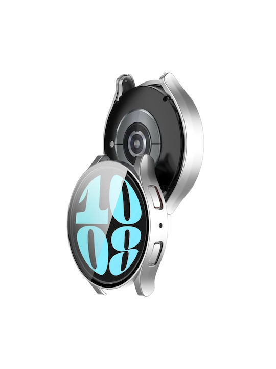 Plastic Case with Tempered Glass Silver Colour for Galaxy Watch6 44mm