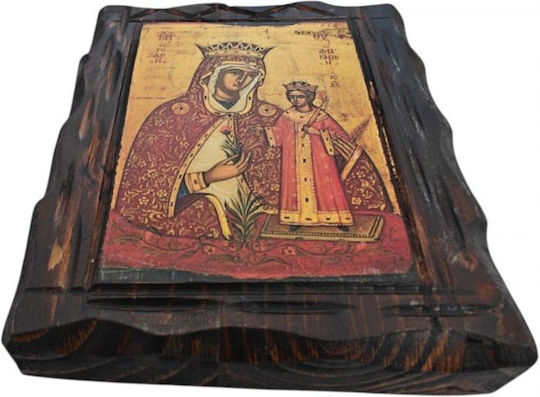 Icoană Sfântă Din Lemn Fecioara Maria Trandafir Amarant A5 12x9 Cm