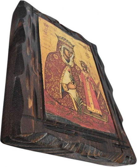 Icoană Sfântă Din Lemn Fecioara Maria Trandafir Amarant A5 12x9 Cm