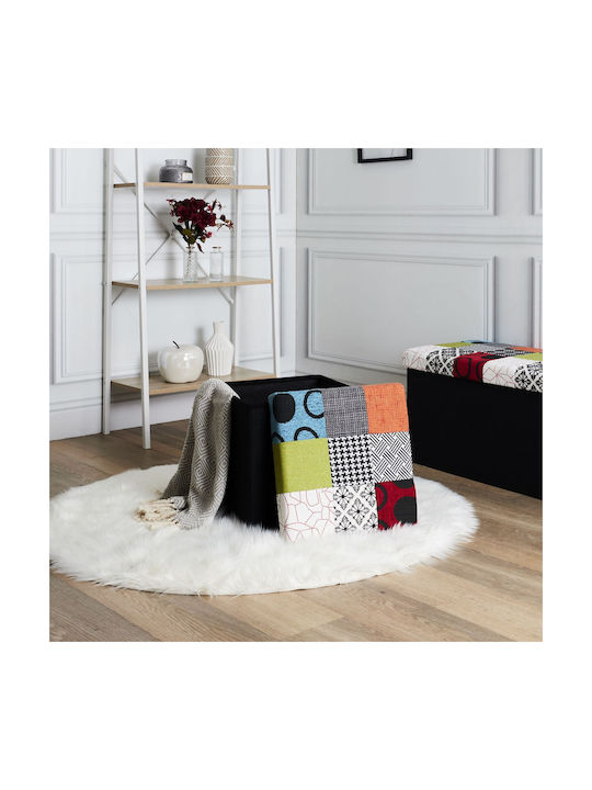 Stool For Living Room Collapsible With Storage Space Upholstered with Fabric Multicolored Patches 38x38x38cm