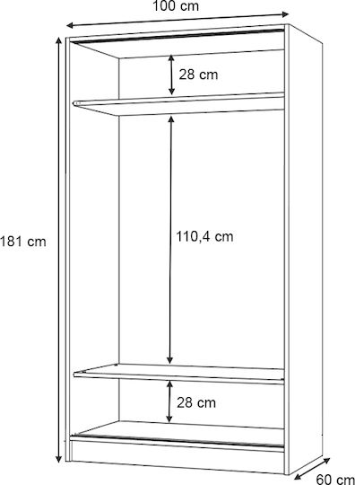 Double Door Wardrobe Sliding Regio Walnut 100x60x181cm