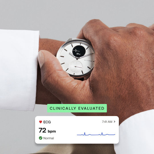 Withings ScanWatch 2 Stainless Steel 42mm Αδιάβροχο με Παλμογράφο (Λευκό)