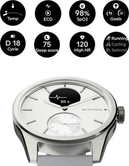 Withings ScanWatch 2 Stainless Steel 42mm Αδιάβροχο με Παλμογράφο (Λευκό)