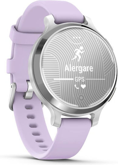 Garmin Lily 2 Active Aluminium 38mm Αδιάβροχο Smartwatch με Παλμογράφο (Silver/Jasmine Purple)