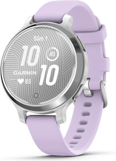 Garmin Lily 2 Active Aluminium 38mm Αδιάβροχο Smartwatch με Παλμογράφο (Silver/Jasmine Purple)
