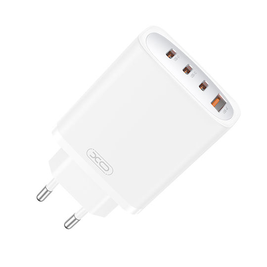 XO Φορτιστής Χωρίς Καλώδιο με Θύρα USB-A και 3 Θύρες USB-C 65W Power Delivery Λευκός (CE23)