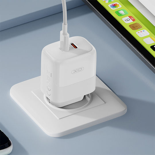 XO Φορτιστής Χωρίς Καλώδιο GaN με 2 Θύρες USB-C 35W Quick Charge 3.0 Λευκός (L140)