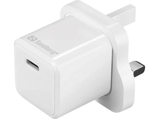 Sandberg Зарядно без кабел с USB-C порт 20W Доставка на енергия Бял (AC Charger UK Socket)