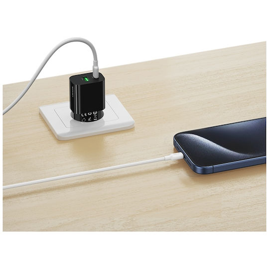 Usams Charger Without Cable GaN with USB-A Port and USB-C Port 33W Power Delivery Blacks (CC317 T65)