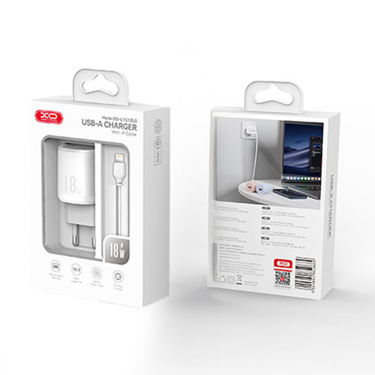 XO Charger with USB-A Port and Cable Lightning 18W Quick Charge 3.0 Whites (L157)