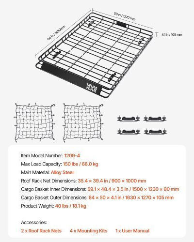 Vevor Steel Car Roof Rack 162.56x127cm