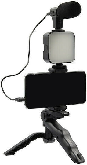 Live Streaming Set Selfie Stick Τρίποδο Κινητού Bluetooth με Φωτισμό Μαύρο