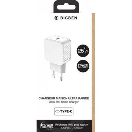 BigBen Connected Wireless Charger with USB-C Port 25W Power Delivery White