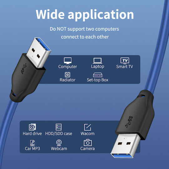 Cabletime 2m USB 3.0 Cable A-Male Blue