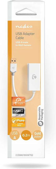 Nedis USB 3.2 USB-A Мъжки Към Ethernet RJ45 Женски 1 Gbps Адаптер Бял