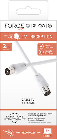 Force Power Koaxial TV Kabel 9,52mm Störungsfrei Male Female 2m Weiß