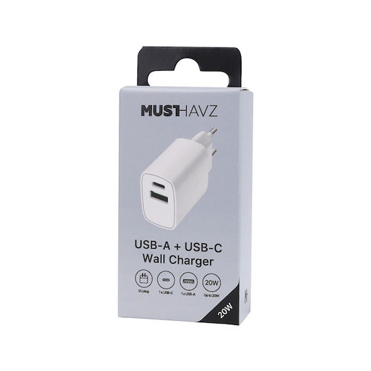Încărcător Fără Cablu cu Port USB-A și Port USB-C 18W Livrarea energiei Albς (Grab 'N Go)