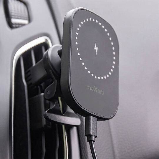 Maxlife Suport Auto pentru Telefon cu magnet și Încărcare Wireless Neagră