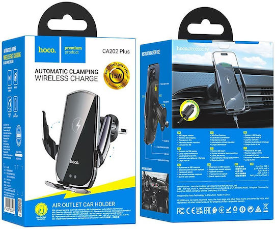 Hoco Suport Auto pentru Telefon cu cârlige reglabile și Încărcare Wireless Neagră