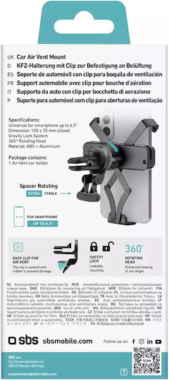 SBS Gravity Lock Suport Auto pentru Telefon cu cârlige reglabile Neagră
