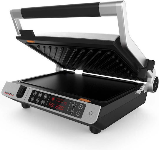 Gastroback Tabletop Electric Grill Smooth and Ribbed Plate 2000W with Lid and Adjustable Thermostat 34cmx24cmcm