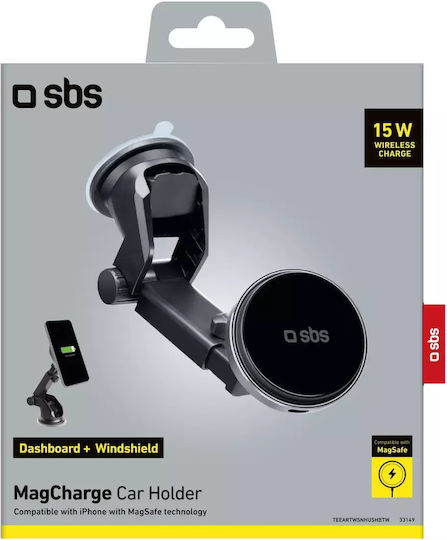 SBS Βάση Κινητού Αυτοκινήτου Smartphone Holder με Μαγνήτη και Ασύρματη Φόρτιση Μαύρη