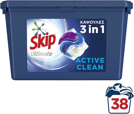 Skip Active Clean Απορρυπαντικό Ρούχων (38 Κάψουλες)