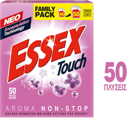 Essex Touch Aroma Non-Stop Απορρυπαντικό Ρούχων σε Σκόνη με Άρωμα Λεμόνι 2.4kg (50 Μεζούρες)