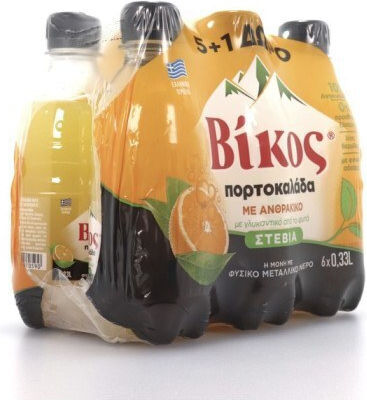 Βίκος Stevia Πορτοκαλάδα με Ανθρακικό, Χωρίς Ζάχαρη σε Μπουκάλι 6x330ml
